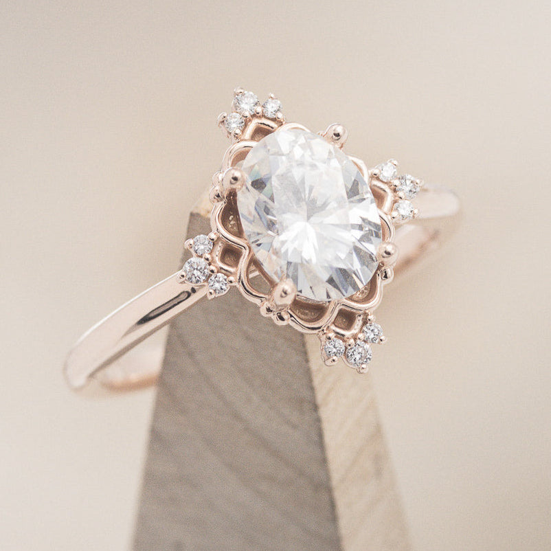 "TREVA" - OVAL MOISSANITE ENGAGEMENT RING WITH DIAMOND ACCENTS & "MELODY" TRACER-26