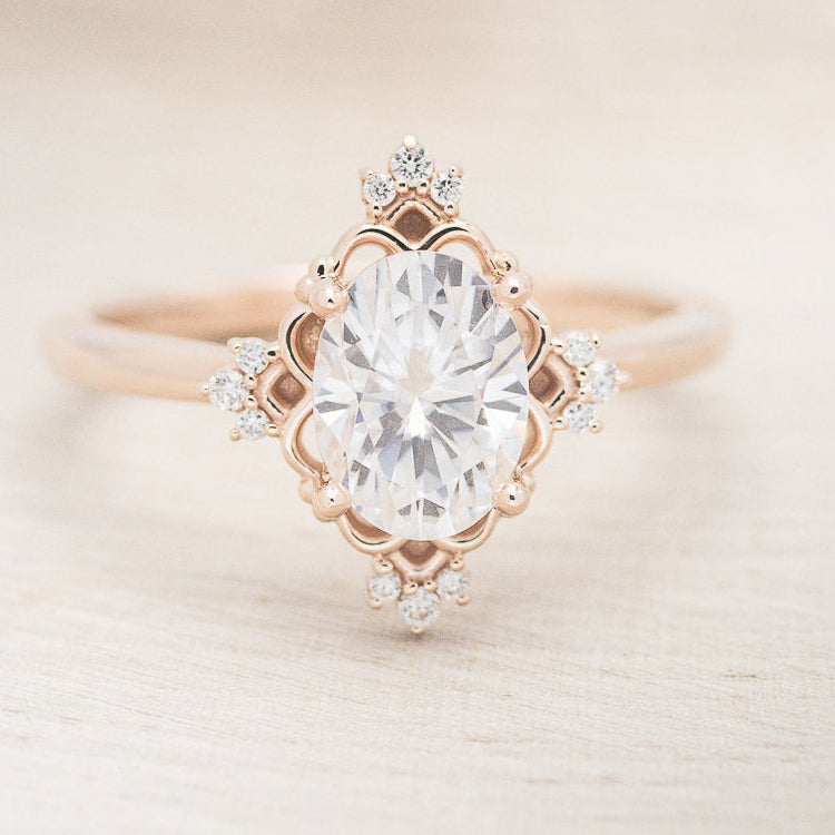 "TREVA" - OVAL MOISSANITE ENGAGEMENT RING WITH DIAMOND ACCENTS & "MELODY" TRACER-29