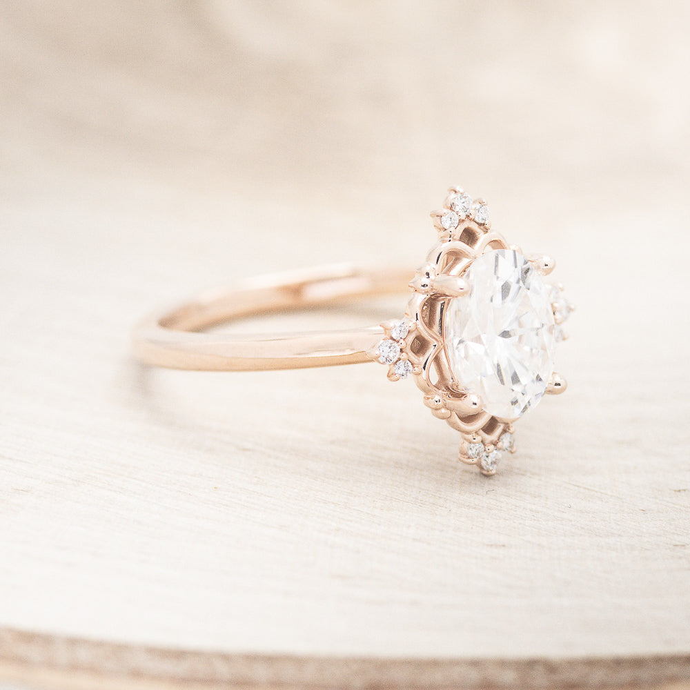 "TREVA" - OVAL MOISSANITE ENGAGEMENT RING WITH DIAMOND ACCENTS & "MELODY" TRACER-27