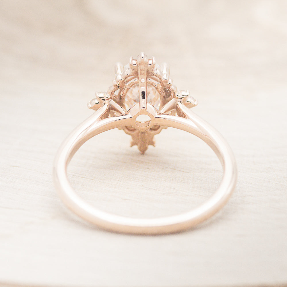 "TREVA" - OVAL MOISSANITE ENGAGEMENT RING WITH DIAMOND ACCENTS & "MELODY" TRACER-32