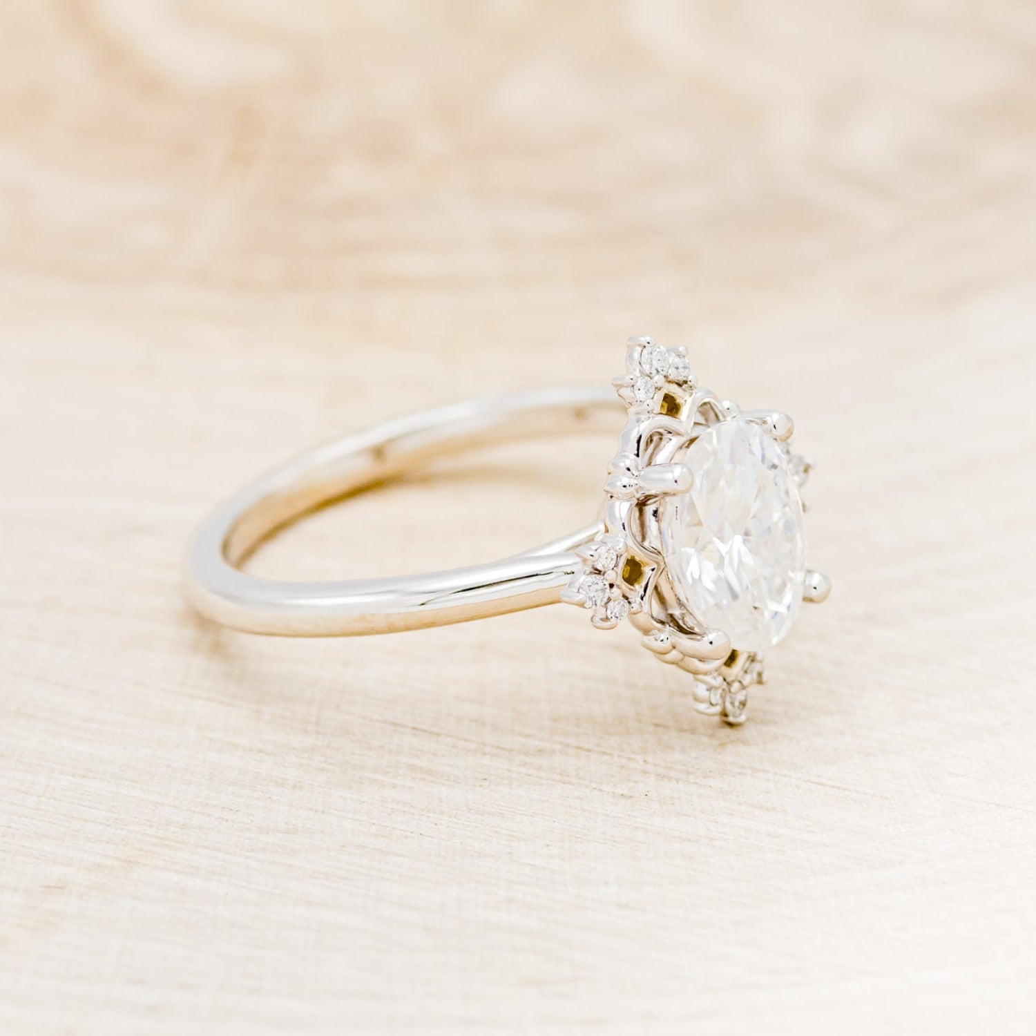 "TREVA" - OVAL MOISSANITE ENGAGEMENT RING WITH DIAMOND ACCENTS & "MELODY" TRACER-46