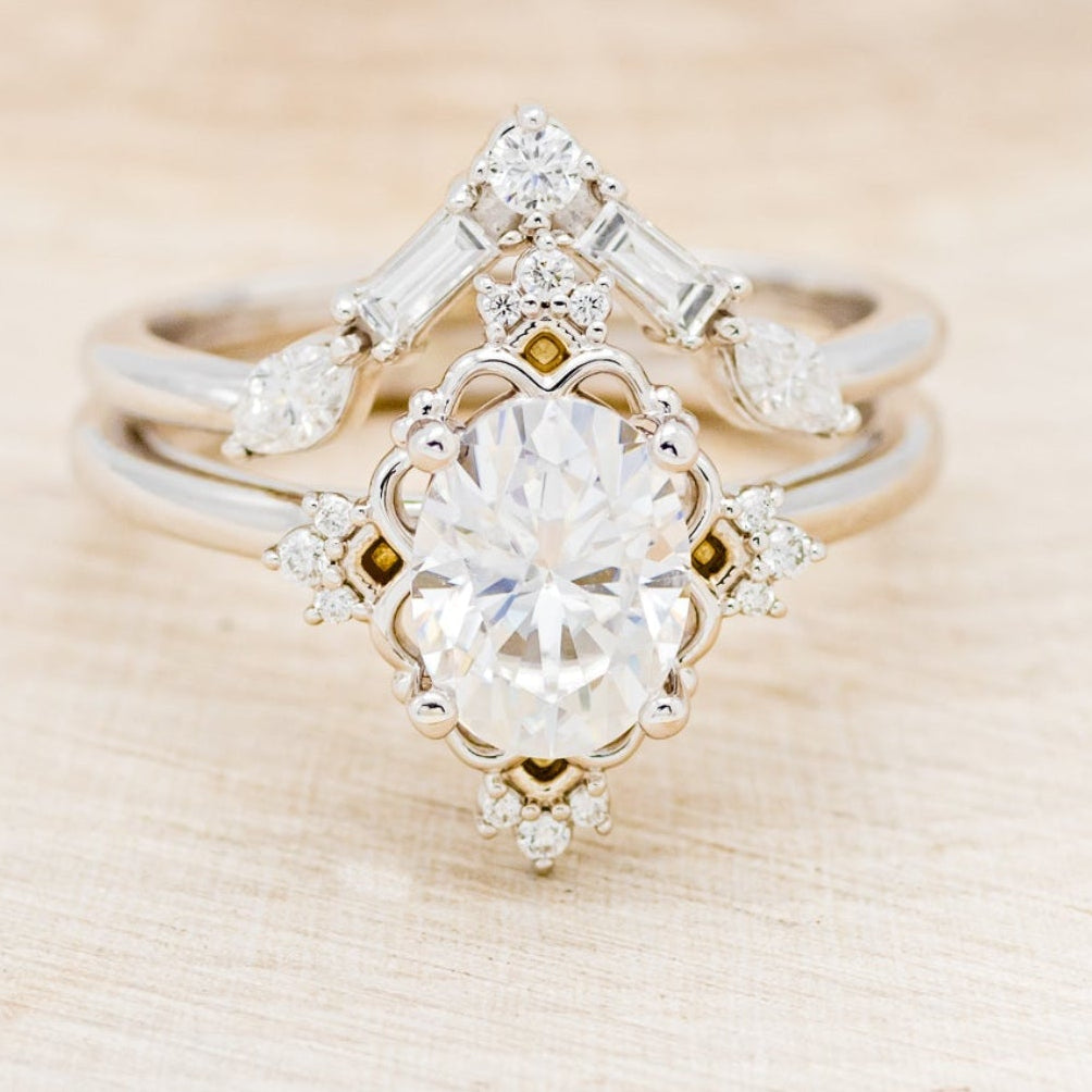"TREVA" - OVAL MOISSANITE ENGAGEMENT RING WITH DIAMOND ACCENTS & "MELODY" TRACER-43