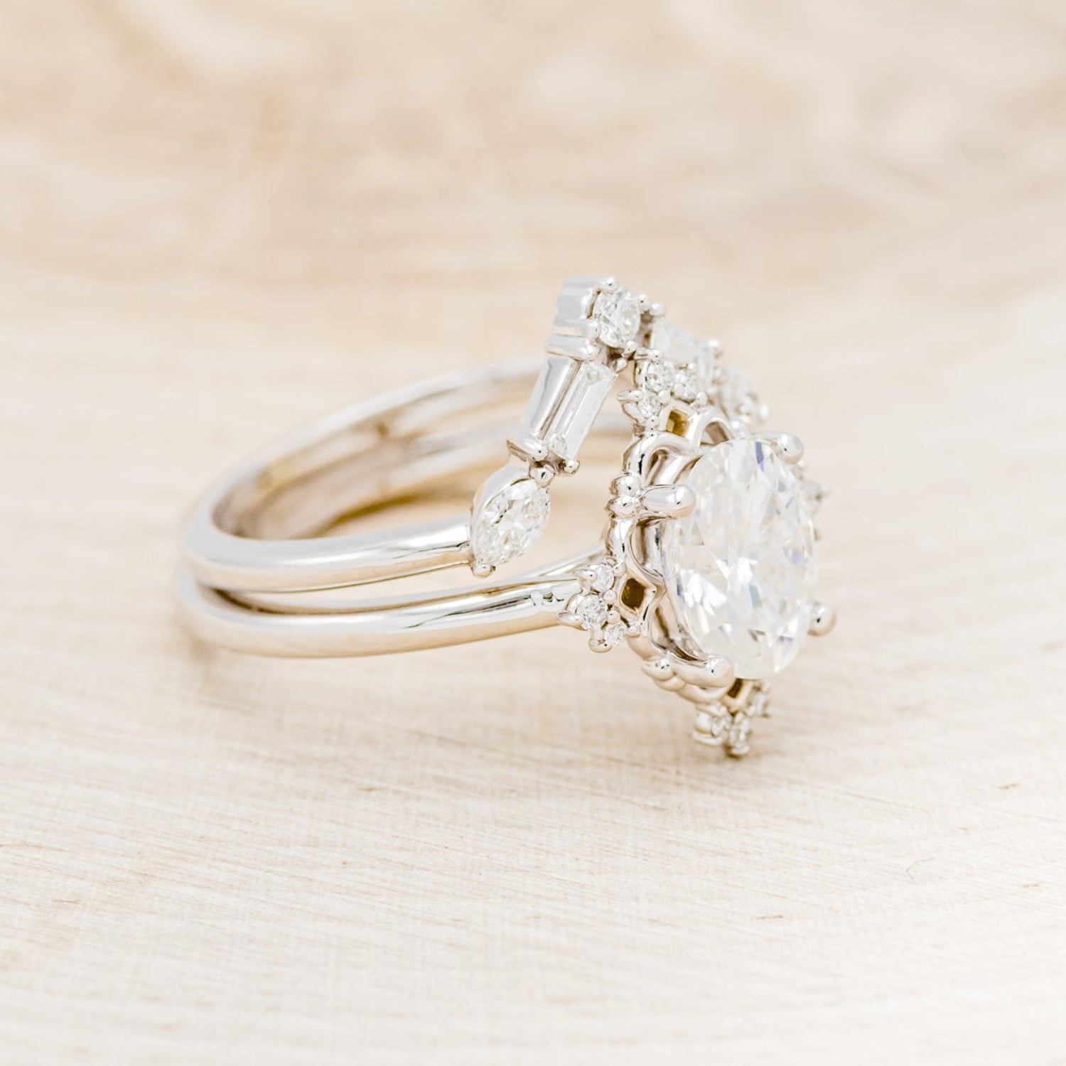 "TREVA" - OVAL MOISSANITE ENGAGEMENT RING WITH DIAMOND ACCENTS & "MELODY" TRACER-41
