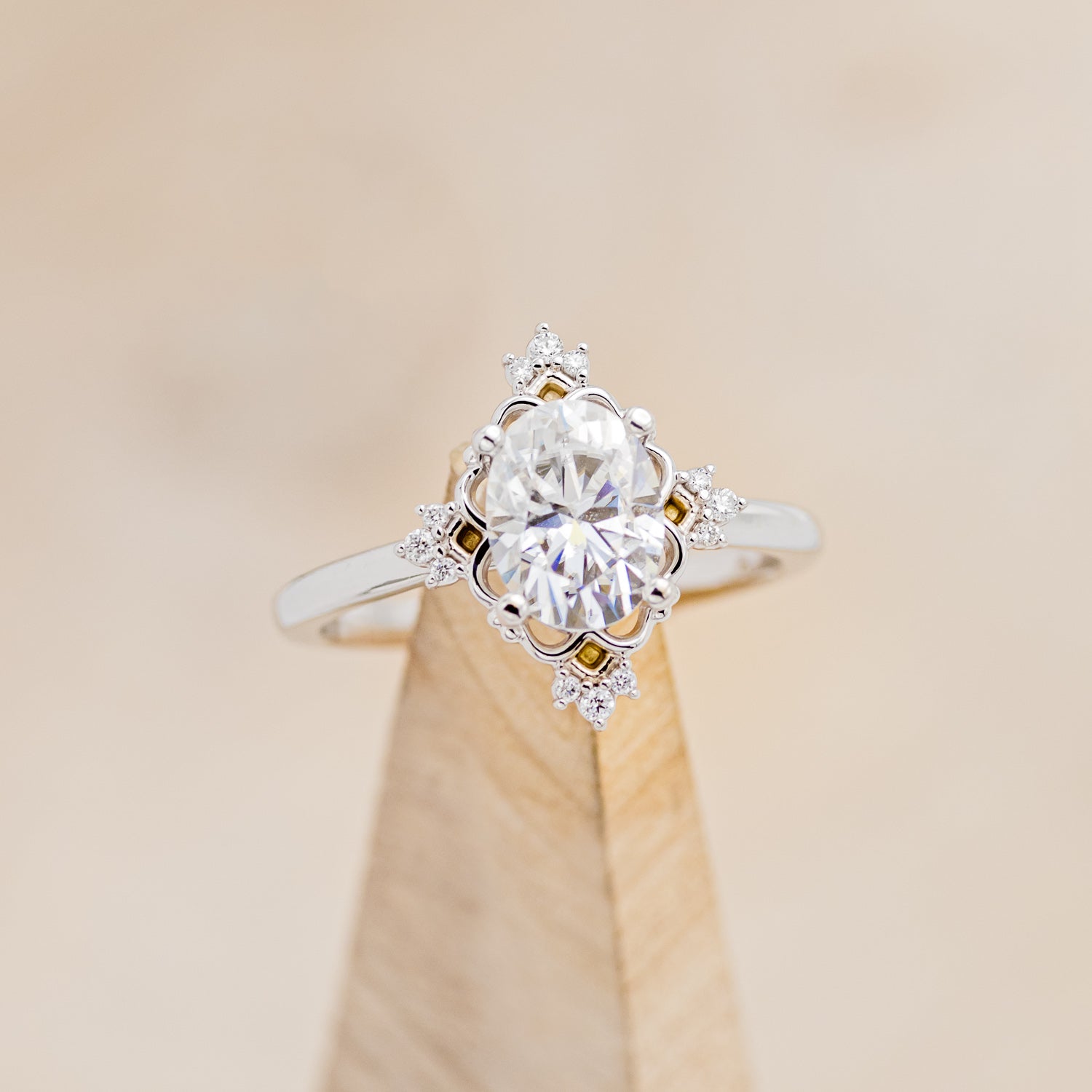 "TREVA" - OVAL MOISSANITE ENGAGEMENT RING WITH DIAMOND ACCENTS & "MELODY" TRACER-45