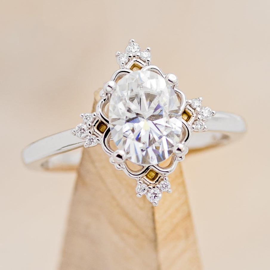 "TREVA" - OVAL MOISSANITE ENGAGEMENT RING WITH DIAMOND ACCENTS & "MELODY" TRACER-45