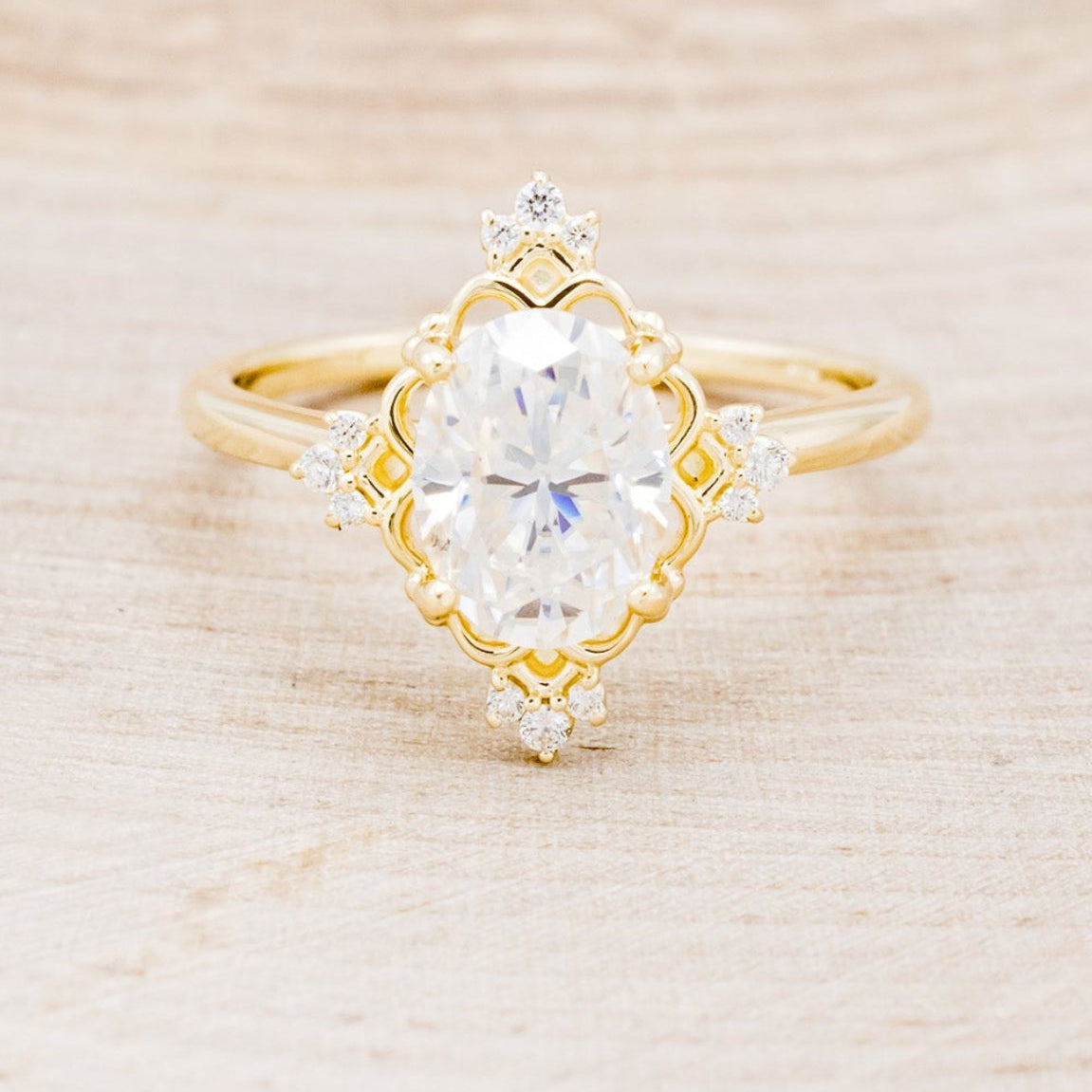 "TREVA" - OVAL MOISSANITE ENGAGEMENT RING WITH DIAMOND ACCENTS & "MELODY" TRACER-9