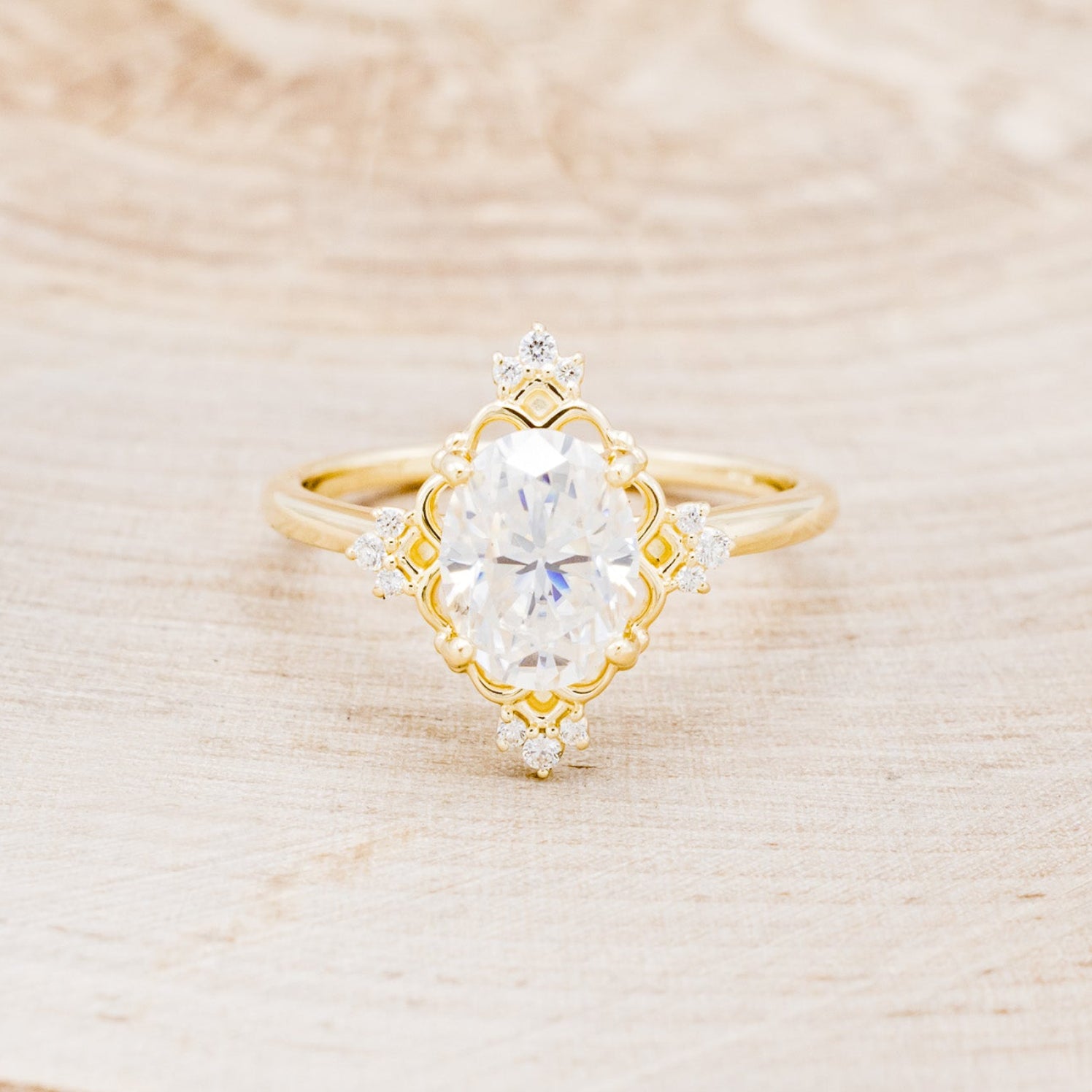 "TREVA" - OVAL MOISSANITE ENGAGEMENT RING WITH DIAMOND ACCENTS & "MELODY" TRACER-9