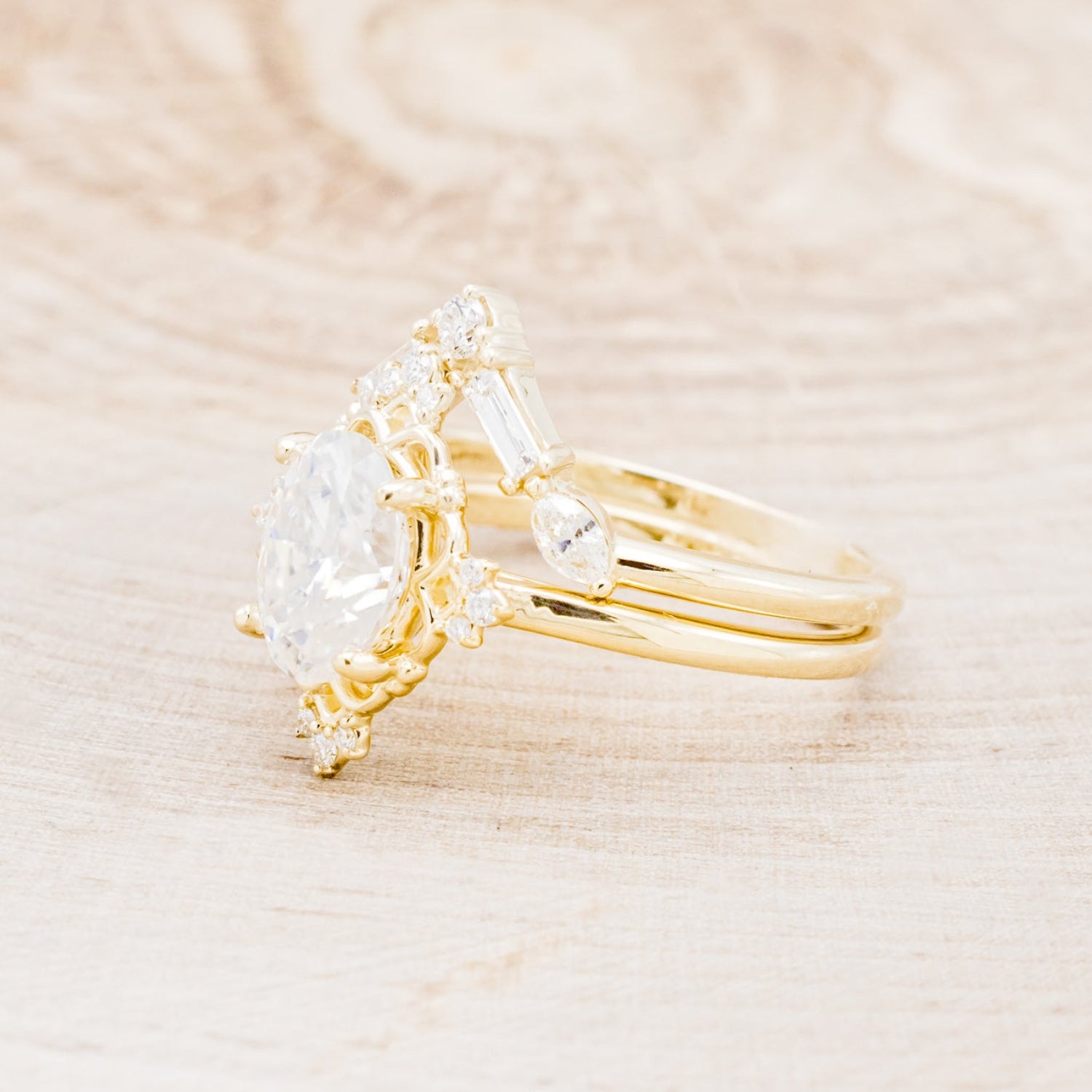 "TREVA" - OVAL MOISSANITE ENGAGEMENT RING WITH DIAMOND ACCENTS & "MELODY" TRACER-3