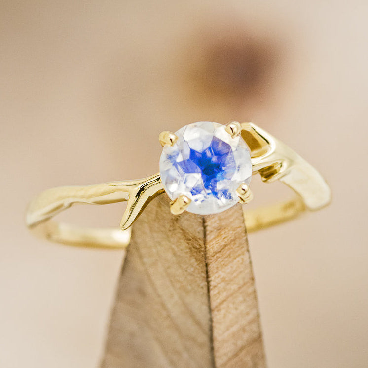 "ARTEMIS" - ROUND MOONSTONE ENGAGEMENT RING WITH AN ANTLER-STACKING BAND-6