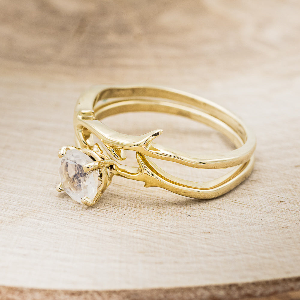 "ARTEMIS" - ROUND MOONSTONE ENGAGEMENT RING WITH AN ANTLER-STACKING BAND-3