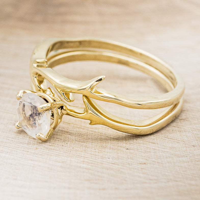 "ARTEMIS" - ROUND MOONSTONE ENGAGEMENT RING WITH AN ANTLER-STACKING BAND-3