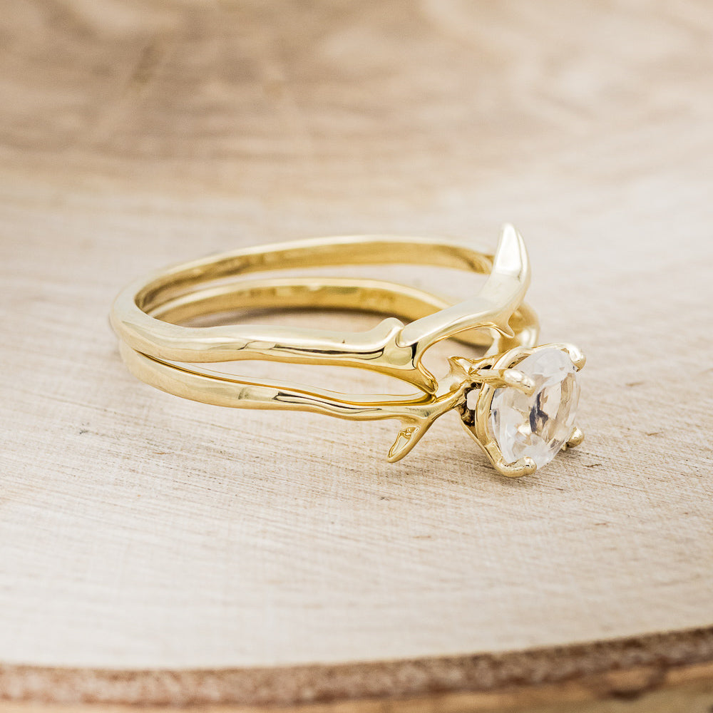 "ARTEMIS" - ROUND MOONSTONE ENGAGEMENT RING WITH AN ANTLER-STACKING BAND-4