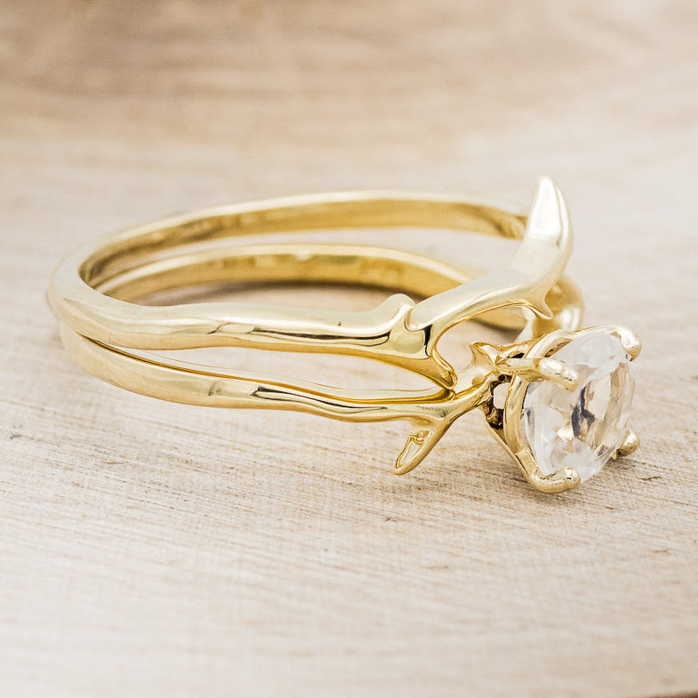 "ARTEMIS" - ROUND MOONSTONE ENGAGEMENT RING WITH AN ANTLER-STACKING BAND-4