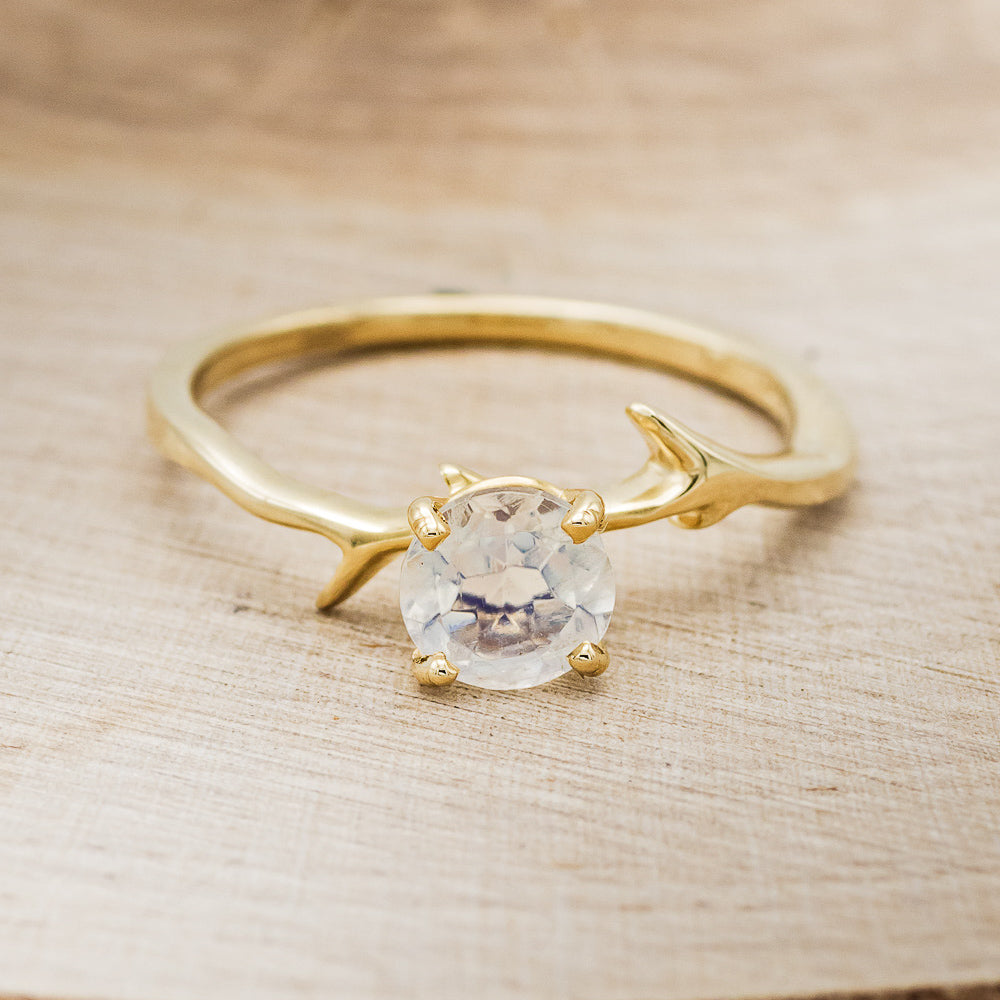 "ARTEMIS" - ROUND MOONSTONE ENGAGEMENT RING WITH AN ANTLER-STACKING BAND-7