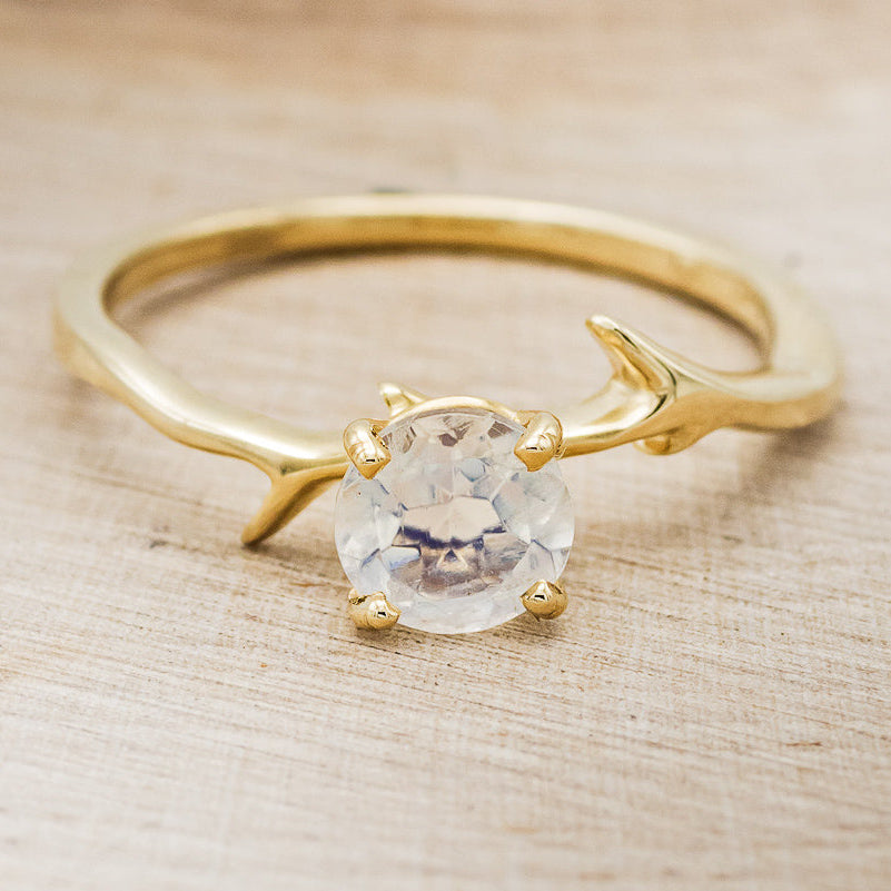 "ARTEMIS" - ROUND MOONSTONE ENGAGEMENT RING WITH AN ANTLER-STACKING BAND-7