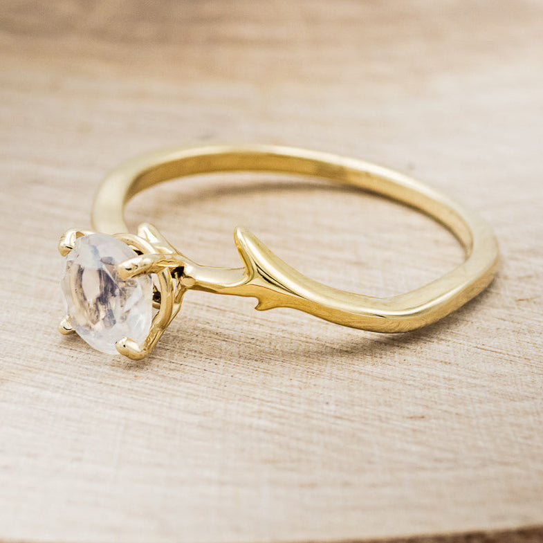 "ARTEMIS" - ROUND MOONSTONE ENGAGEMENT RING WITH AN ANTLER-STACKING BAND-9