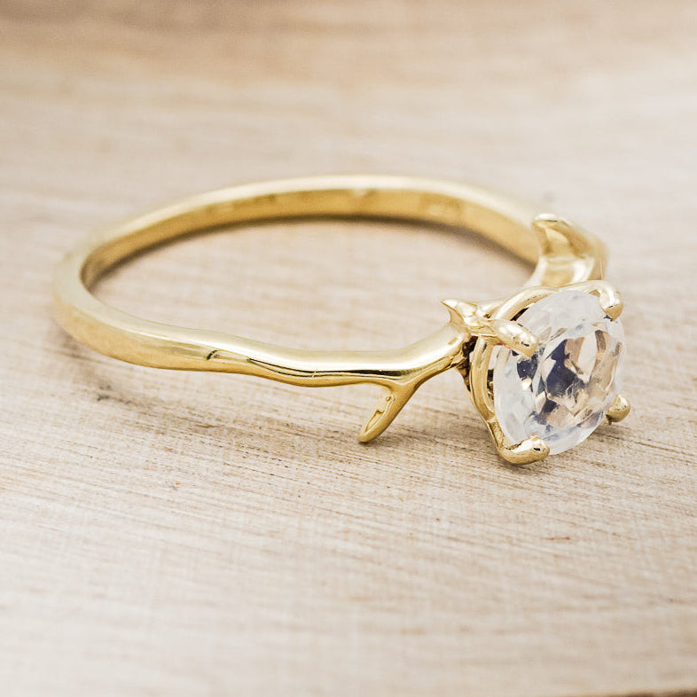 "ARTEMIS" - ROUND MOONSTONE ENGAGEMENT RING WITH AN ANTLER-STACKING BAND-8