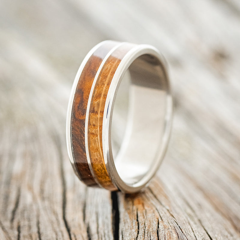 "DYAD" - WHISKEY BARREL OAK & IRONWOOD WEDDING BAND - READY TO SHIP-1