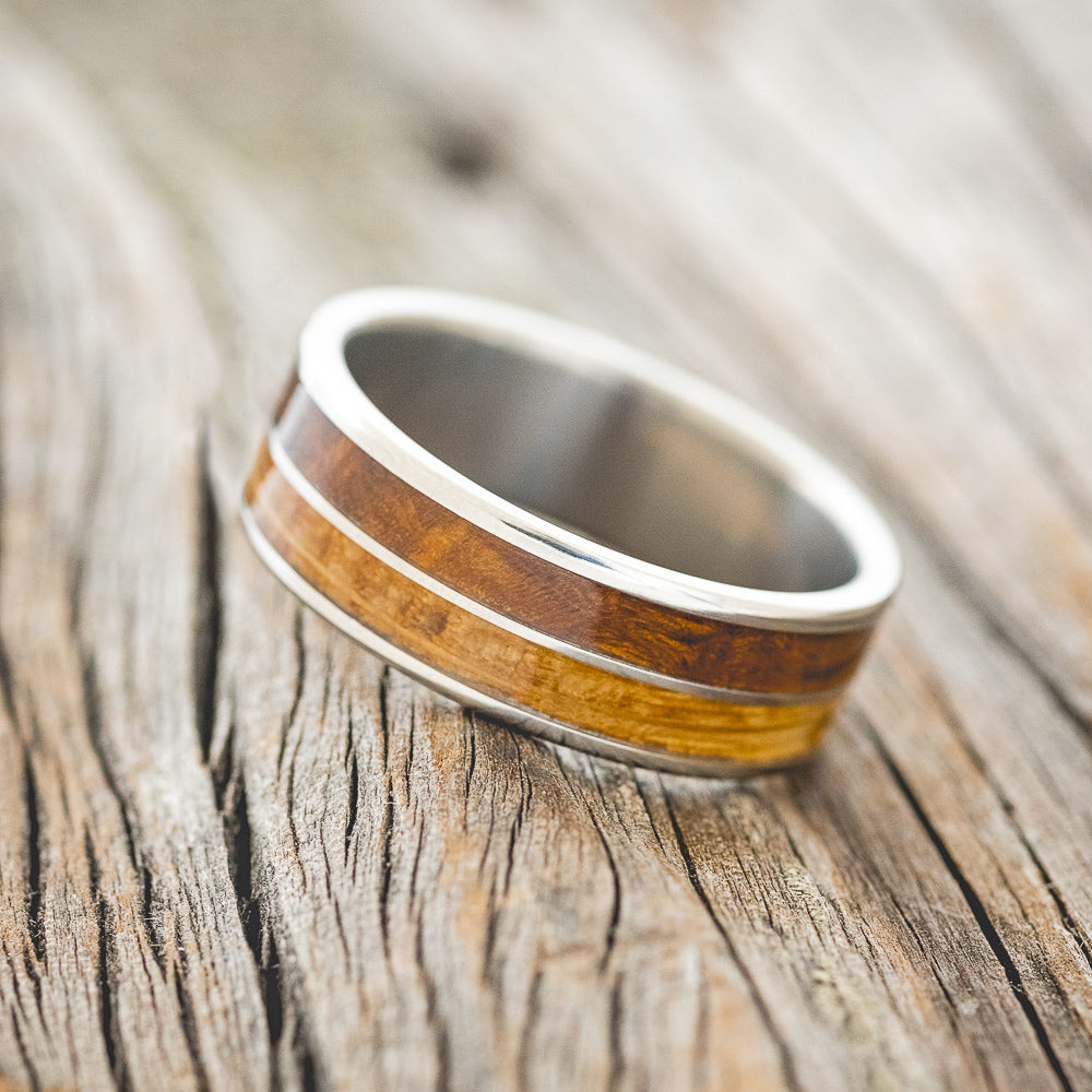 "DYAD" - WHISKEY BARREL OAK & IRONWOOD WEDDING BAND-2