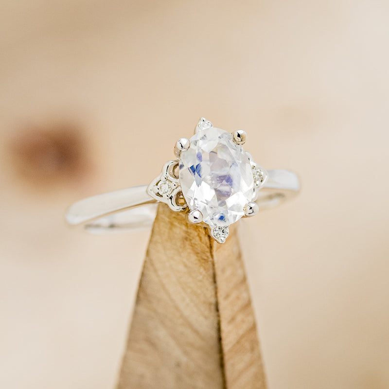 "ZELLA" - OVAL MOONSTONE ENGAGEMENT RING WITH DIAMOND ACCENTS