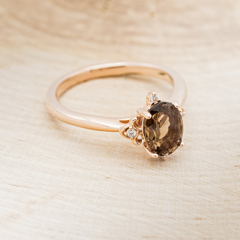 "ZELLA" - OVAL SMOKY QUARTZ ENGAGEMENT RING WITH DIAMOND ACCENTS