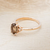 "ZELLA" - OVAL SMOKY QUARTZ ENGAGEMENT RING WITH DIAMOND ACCENTS