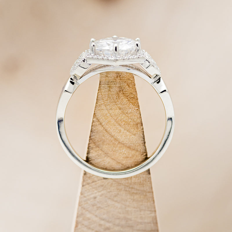 "LUCY IN THE SKY" - ROUND CUT MOISSANITE ENGAGEMENT RING WITH DIAMOND ACCENTS & PAUA SHELL INLAYS