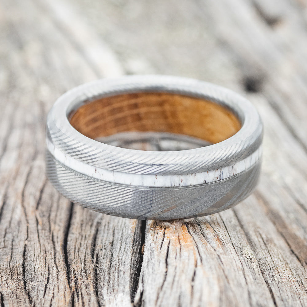 "VERTIGO" - ANTLER WEDDING BAND FEATURING A WHISKEY BARREL OAK LINING-7