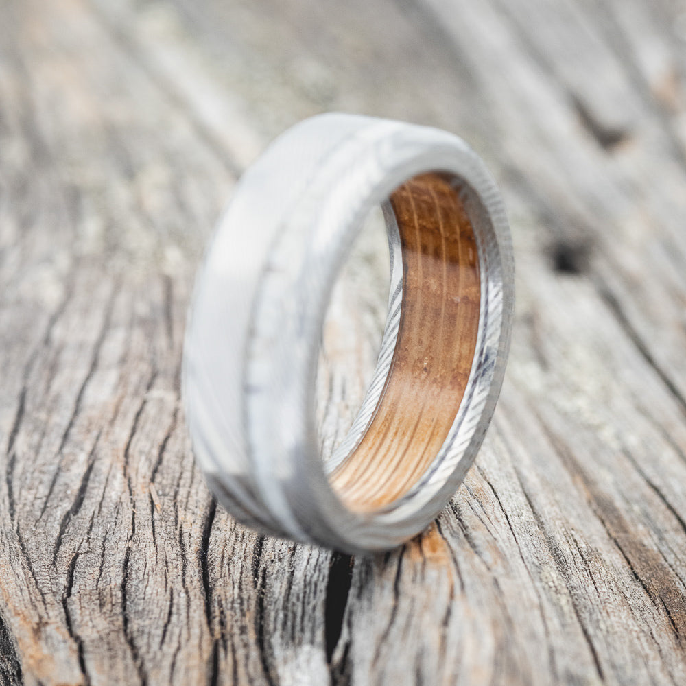 "VERTIGO" - ANTLER WEDDING RING WITH A WHISKEY BARREL LINING - READY TO SHIP-8