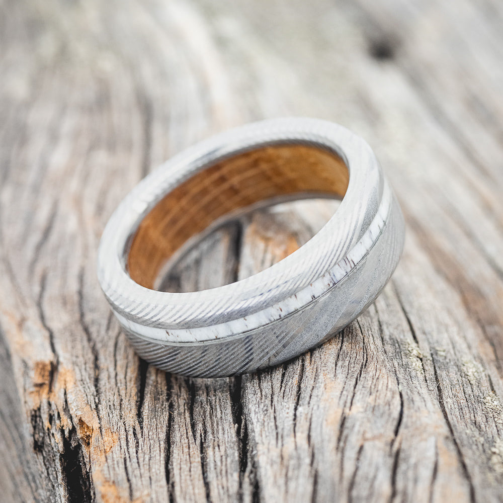 "VERTIGO" - ANTLER WEDDING BAND FEATURING A WHISKEY BARREL OAK LINING-5