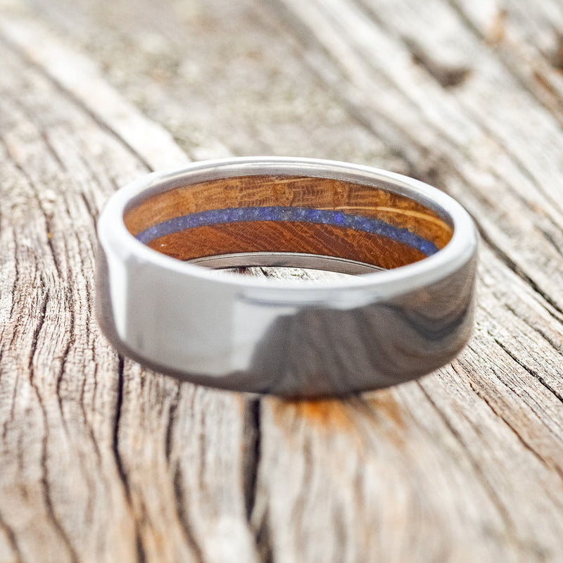 "ARGOS" - IRONWOOD, WHISKEY BARREL OAK & LAPIS LAZULI LINED WEDDING BAND - READY TO SHIP-6