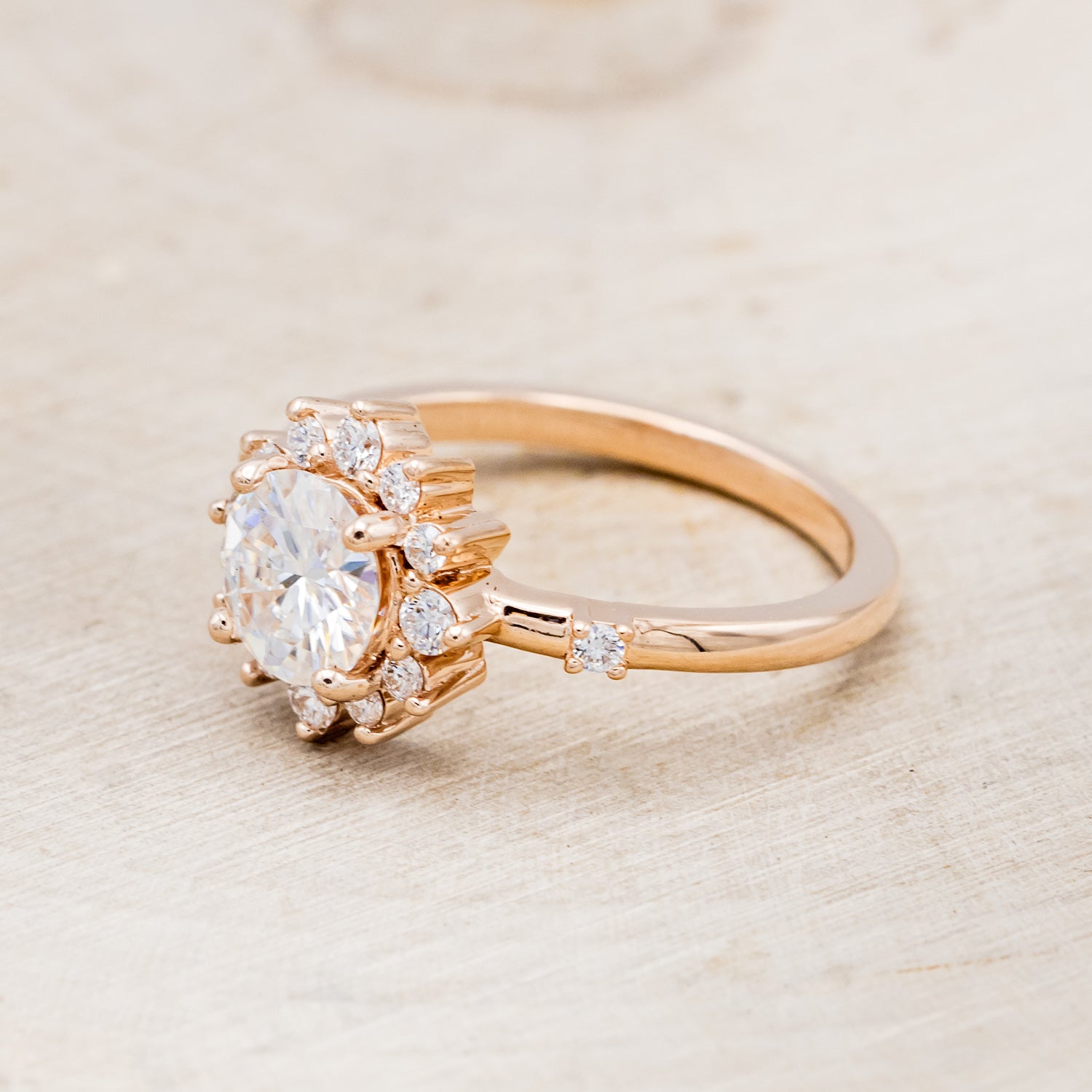 "STARLET" - ROUND CUT DIAMOND ENGAGEMENT RING WITH STARBURST DIAMOND HALO-3