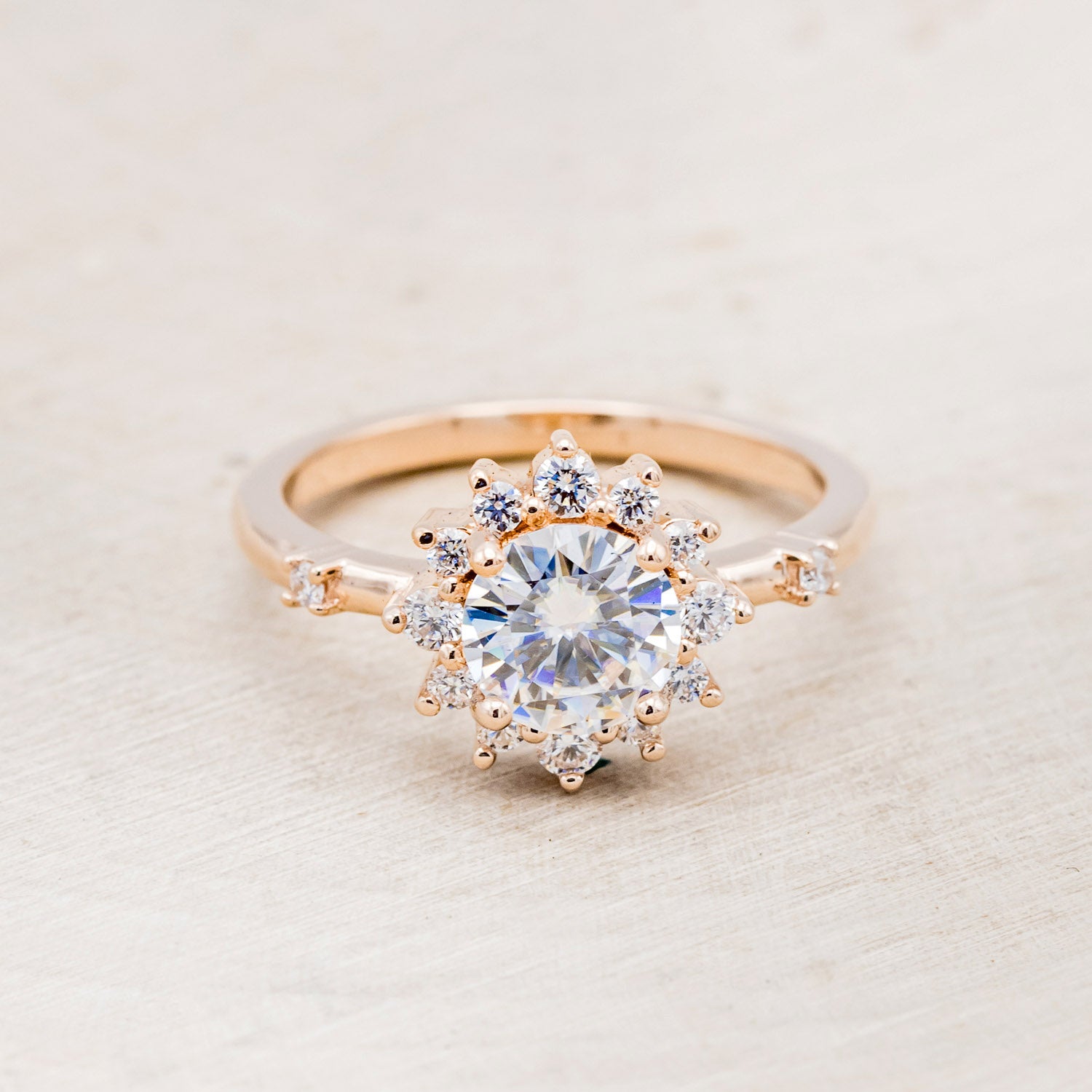 "STARLET" - ROUND CUT DIAMOND ENGAGEMENT RING WITH STARBURST DIAMOND HALO-4