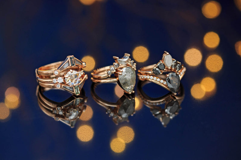 "IO" - PEAR-SHAPED SALT & PEPPER DIAMOND ENGAGEMENT RING WITH TRACER
