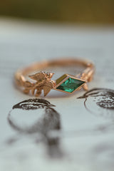 "SPARROW" - LOZENGE CUT LAB-GROWN EMERALD ENGAGEMENT RING WITH SPARROW EMBELLISHMENT