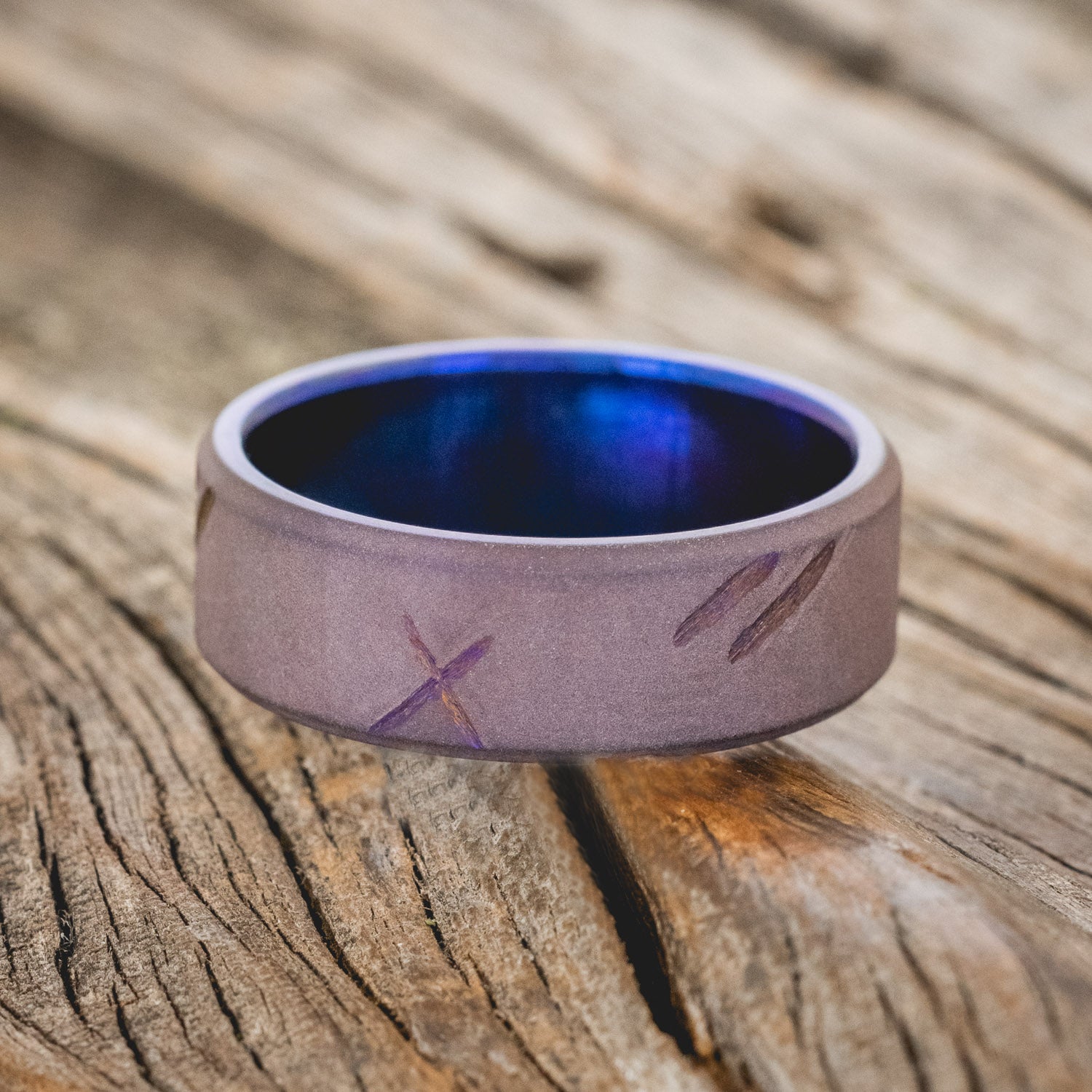 FIRE-TREATED TITANIUM WITH DISTRESSED MARKS & A SANDBLASTED FINISH - READY TO SHIP-3