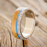 "ARGOS" - WHISKEY BARREL OAK, BLUE OPAL & ANTLER WEDDING BAND-1