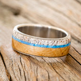 "ARGOS" - WHISKEY BARREL OAK, BLUE OPAL & ANTLER WEDDING BAND-2