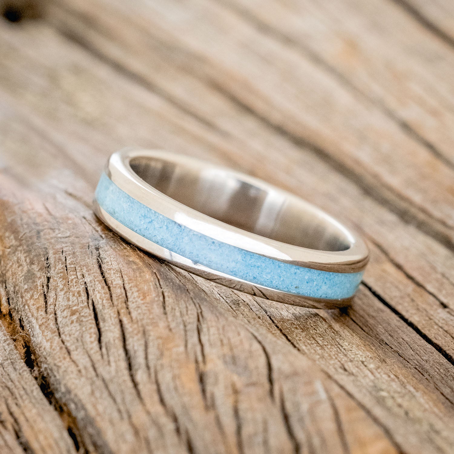 "CASTOR" - MATCHING SET OF ANTLER & TURQUOISE WEDDING BANDS-5