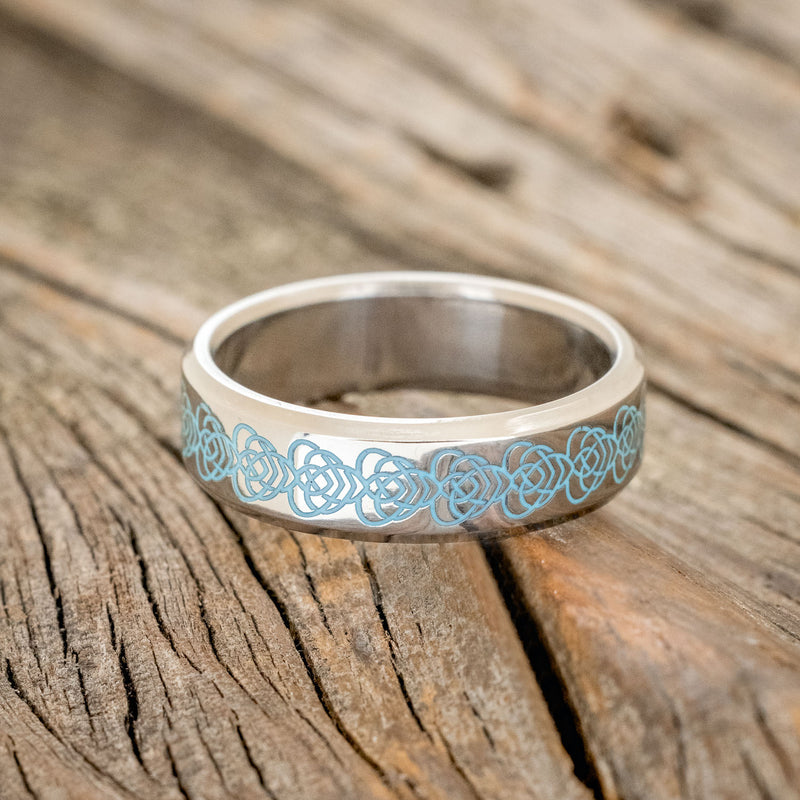 CUSTOM ENGRAVED BLUE RESIN CELTIC KNOT WEDDING RING-3