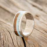 "DYAD" - IRONWOOD, ANTLER & TURQUOISE WEDDING BAND - READY TO SHIP-1