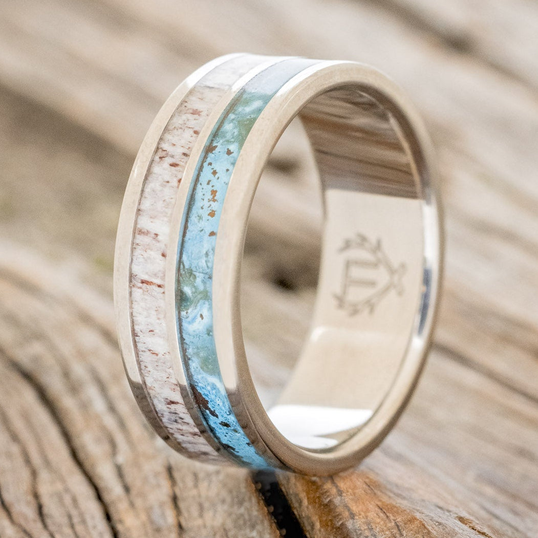 "DYAD" - PATINA COPPER & ANTLER WEDDING BAND-4