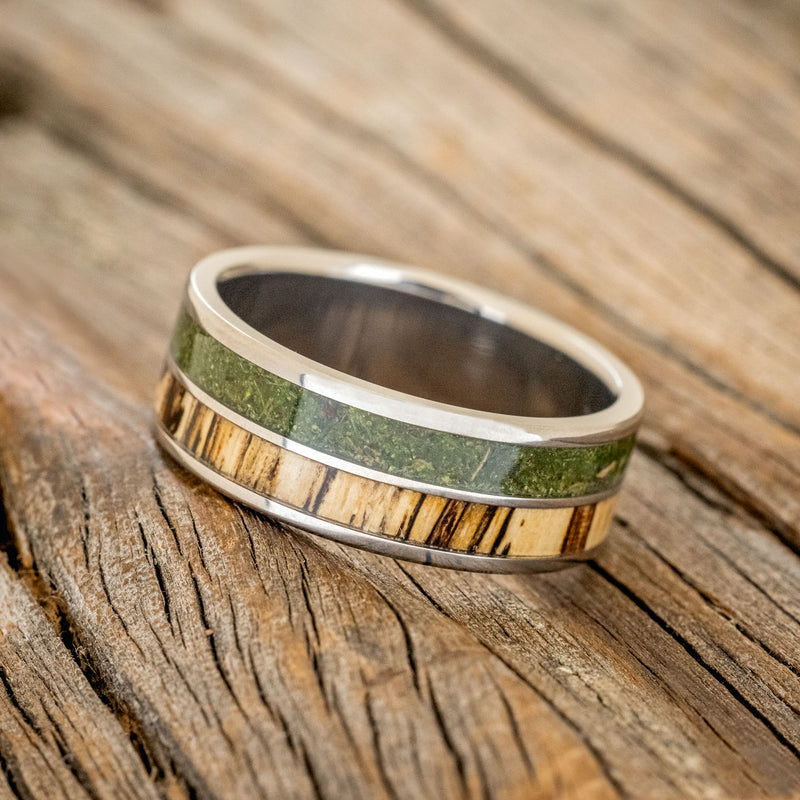 "DYAD" - MOSS & SPALTED MAPLE WOOD WEDDING BAND-2