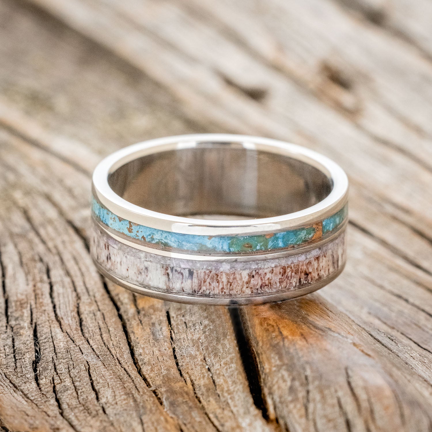 "ELEMENT" - CHAROITE, PATINA COPPER & ANTLER WEDDING BAND-3