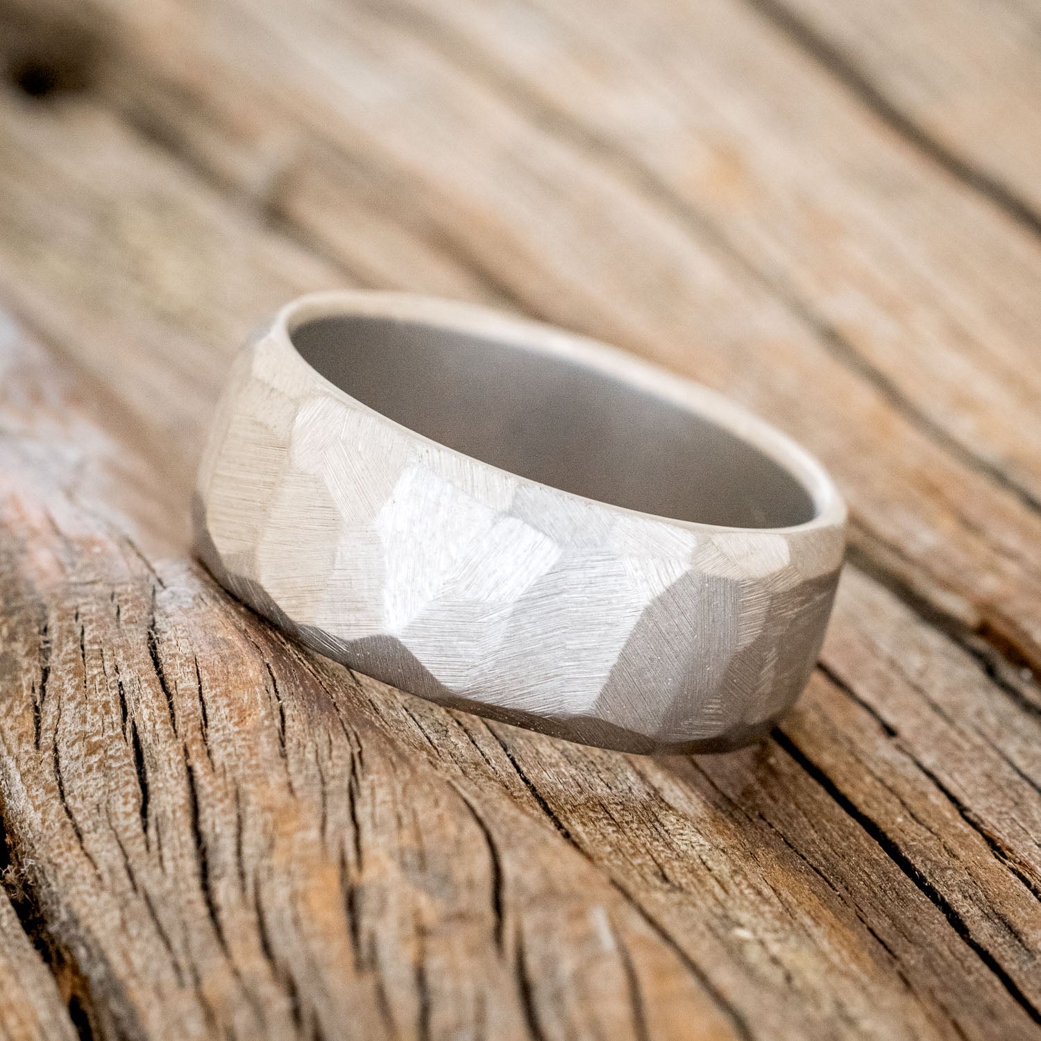 FACETED TITANIUM RING WITH A STONE-WASH FINISH-2