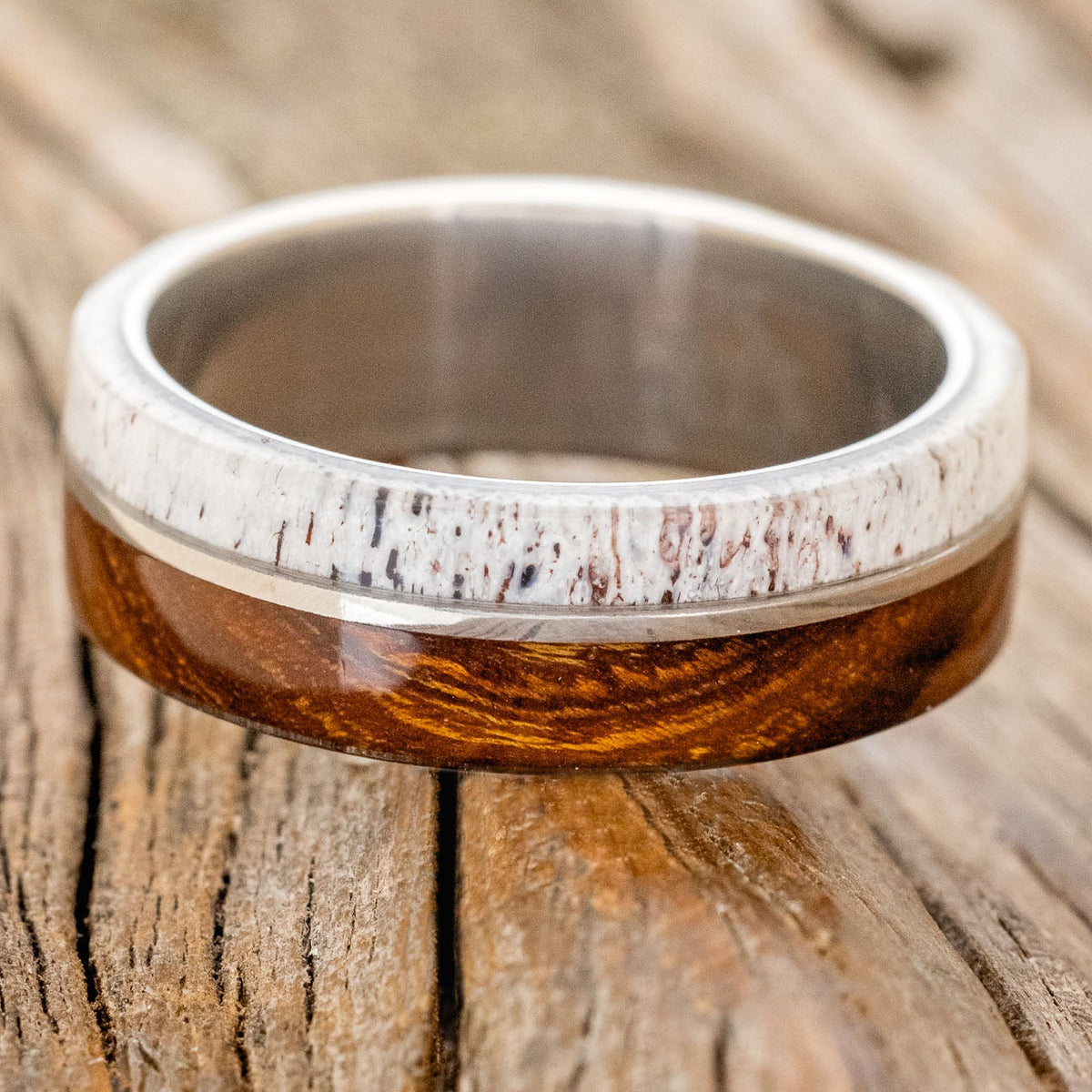 "GOLDEN" - IRONWOOD & ELK ANTLER WEDDING RING - READY TO SHIP-3