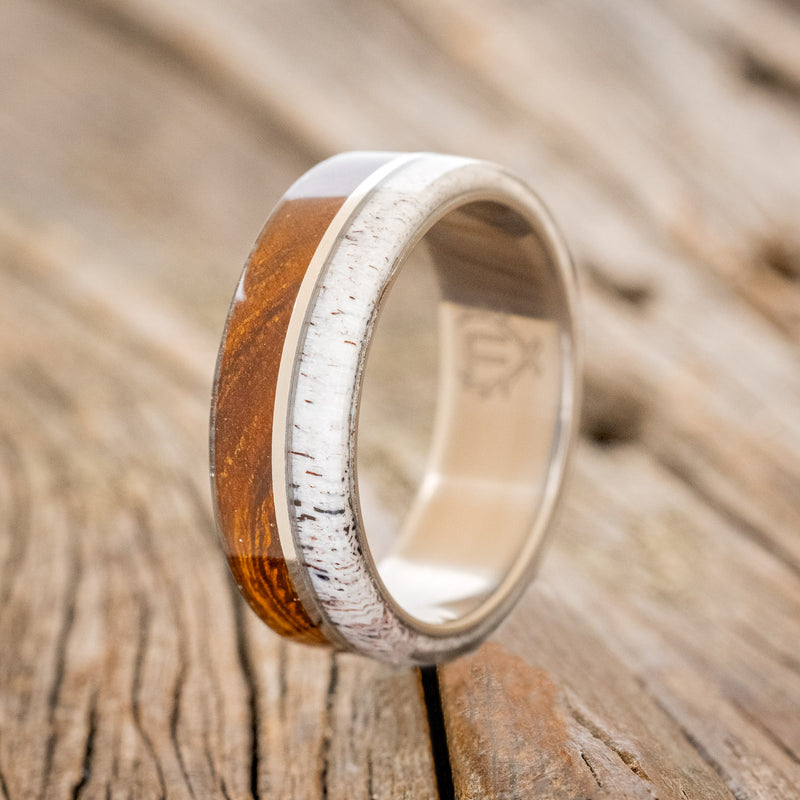 "GOLDEN" - IRONWOOD & ELK ANTLER WEDDING RING - READY TO SHIP-1