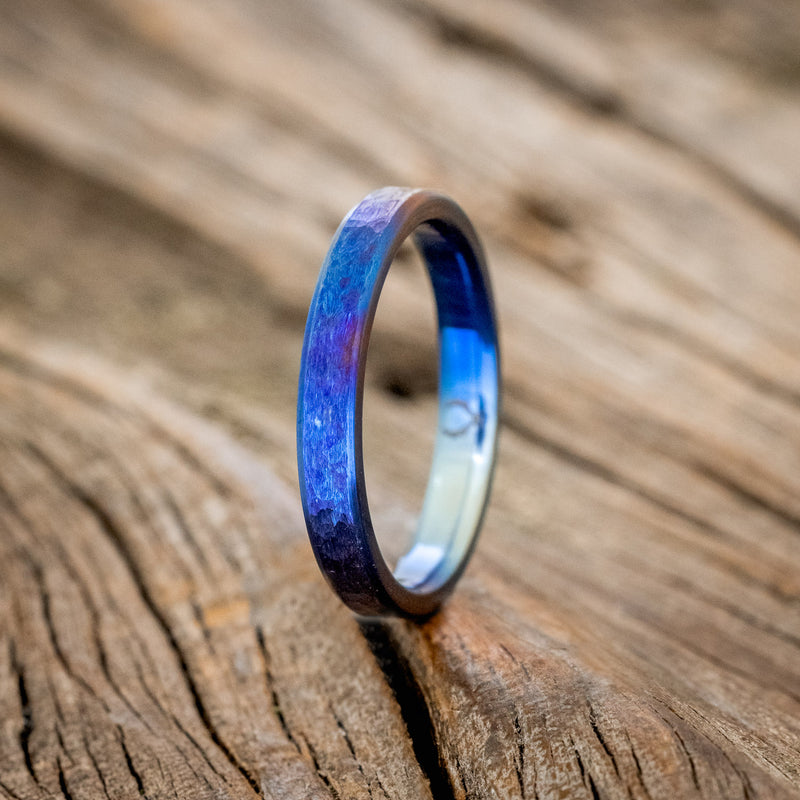 FIRE-TREATED TITANIUM WEDDING BAND WITH HAMMERED FINISH - READY TO SHIP-1