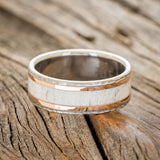 "HOLLIS" - ANTLER & 14K GOLD INLAYS WEDDING RING WITH A HAMMERED FINISH