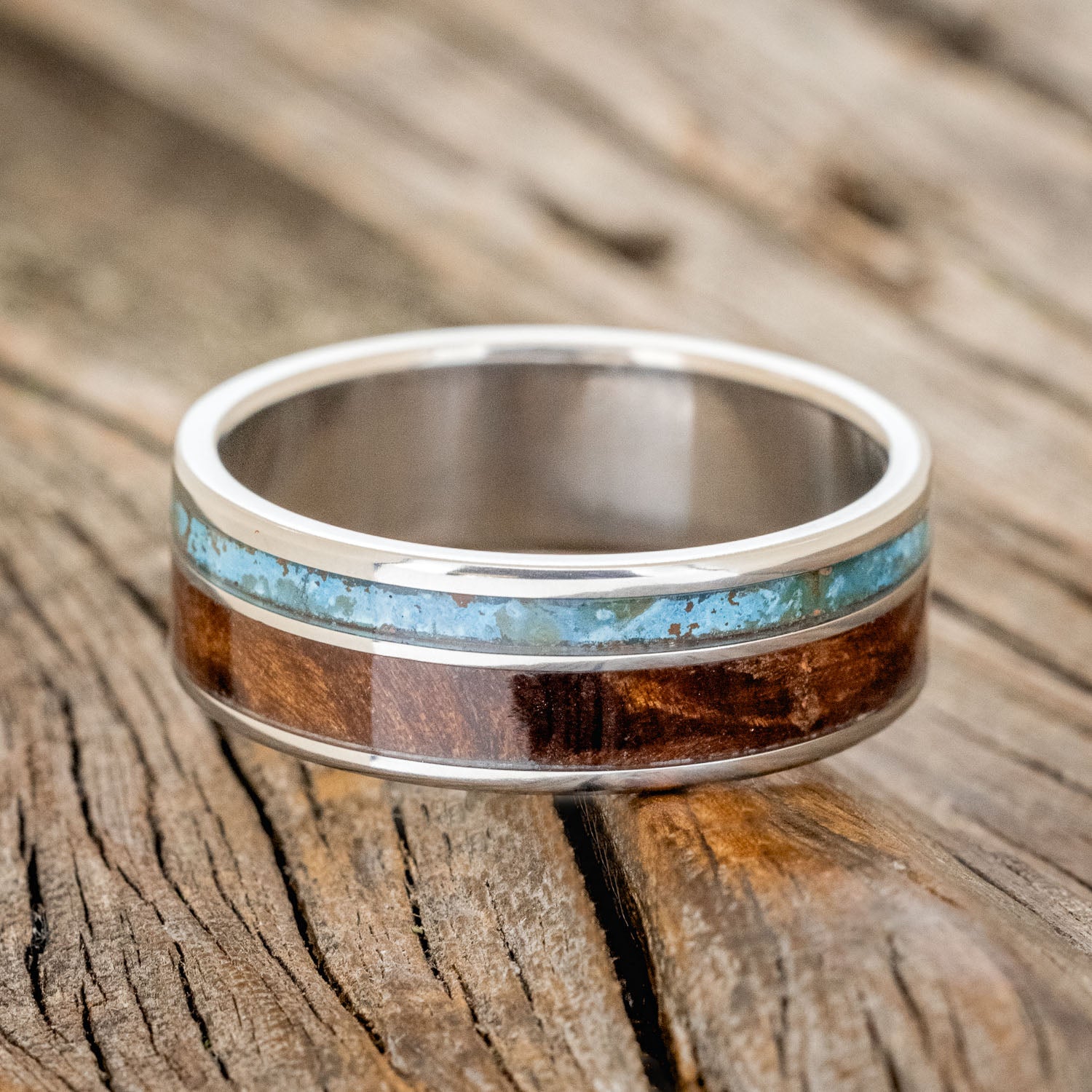 "RAPTOR" - PATINA COPPER & REDWOOD WEDDING RING-3